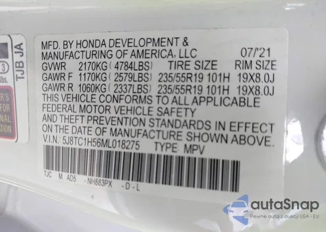 2021 Acura Rdx Technology Package из США, поврежденный, VIN 5J8TC1H56ML018275